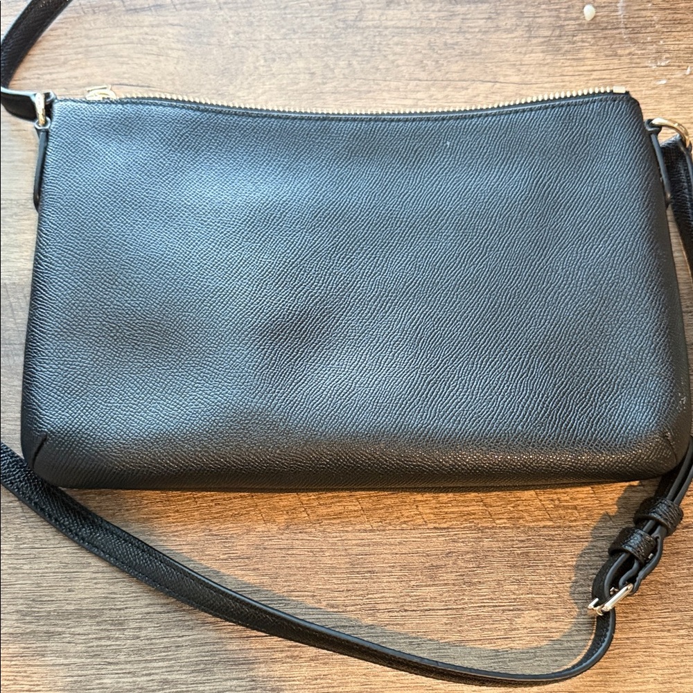 Coach Black Pebbled Leather Slim Crossbody with Brown Monogram Insert - Picture 4 of 5
